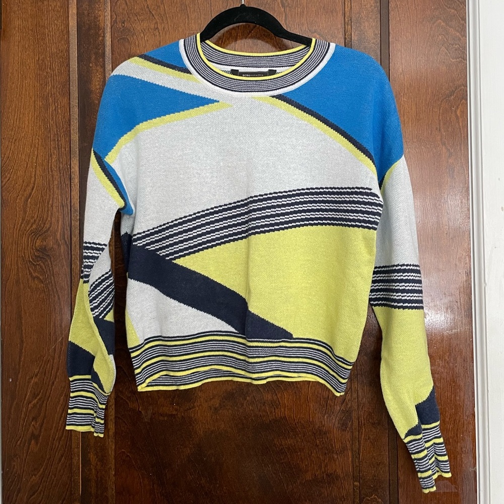 Bcbgeneration Printed Cropped Sweater With Neon C… - image 1